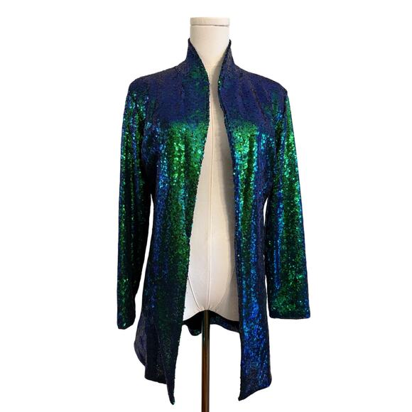 HAODUOYI Green Sequin Jacket | Metallic Sparkle Holiday Party Unisex | LARGE - Picture 1 of 9